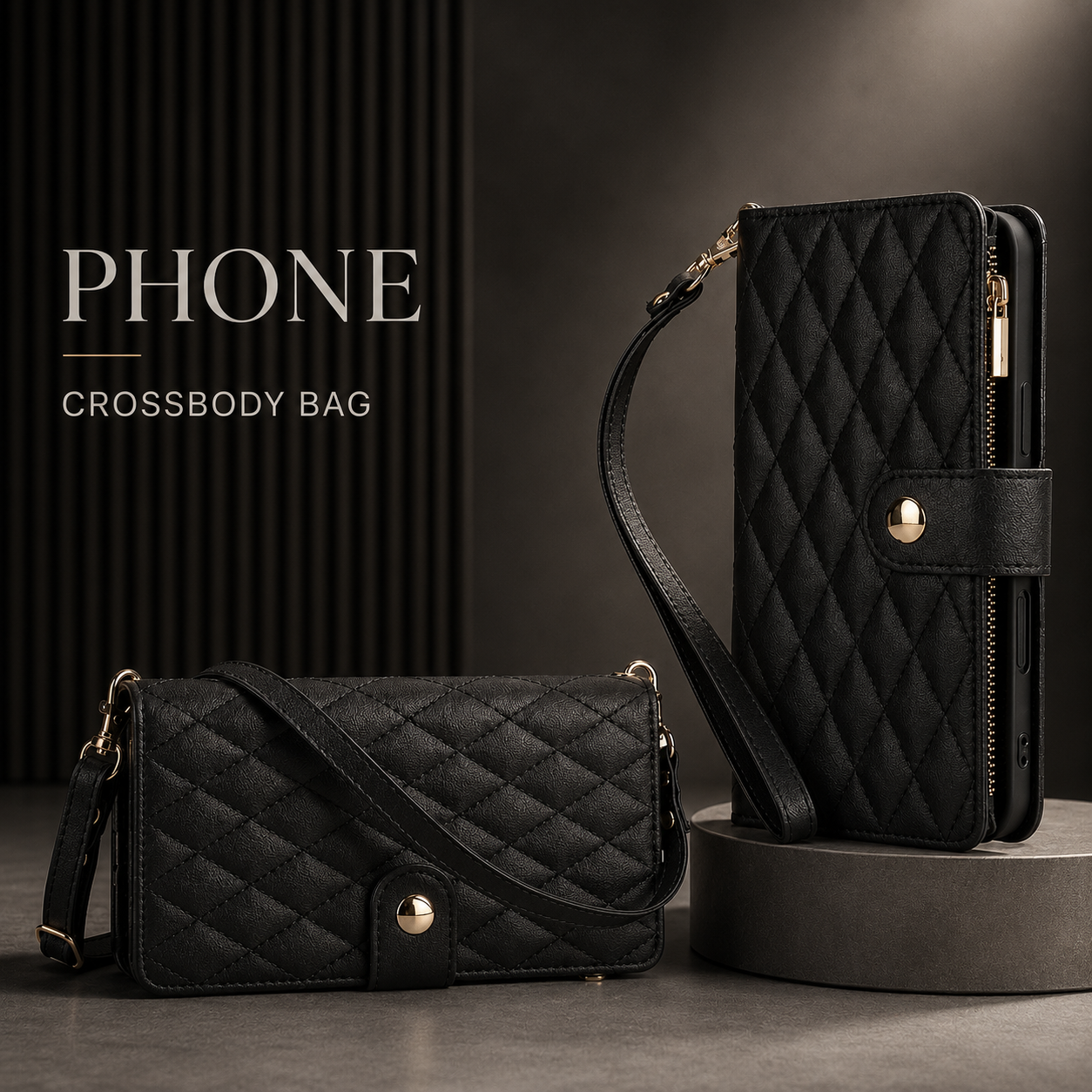 Premium iPhone Case Wallet Flip Cover Magnetic Leather Protective Case Zipper Card Holder Shockproof Crossbody Strap Kickstand Full Coverage