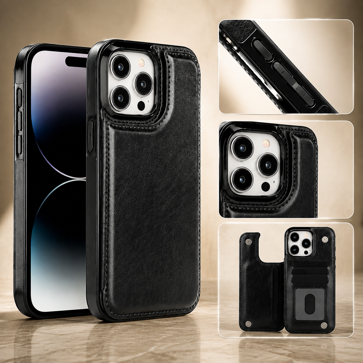 Premium iPhone Case Wallet Flip PU Leather Cover Card Holder Magnetic Closure Shockproof Protective Case Secure Pocket Full Coverage Design