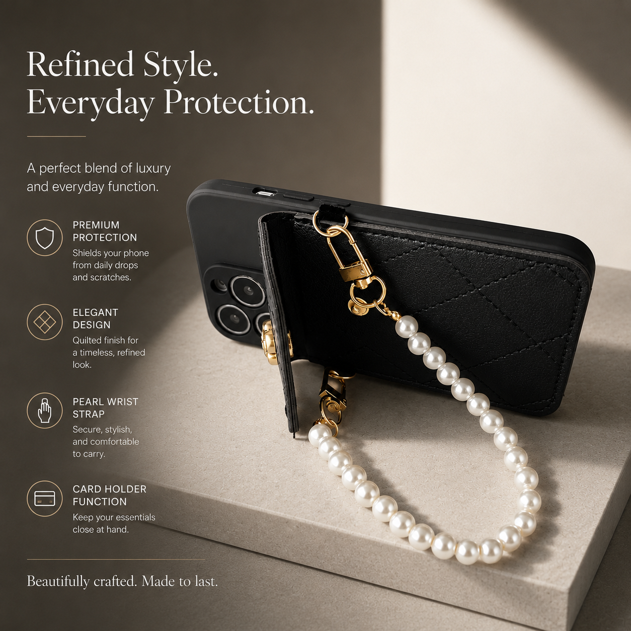 Premium iPhone Case Wallet MagSafe Compatible Crossbody Strap Protective Cover Card Holder Shockproof Pearl Strap Camera Protection Slim Luxury Design
