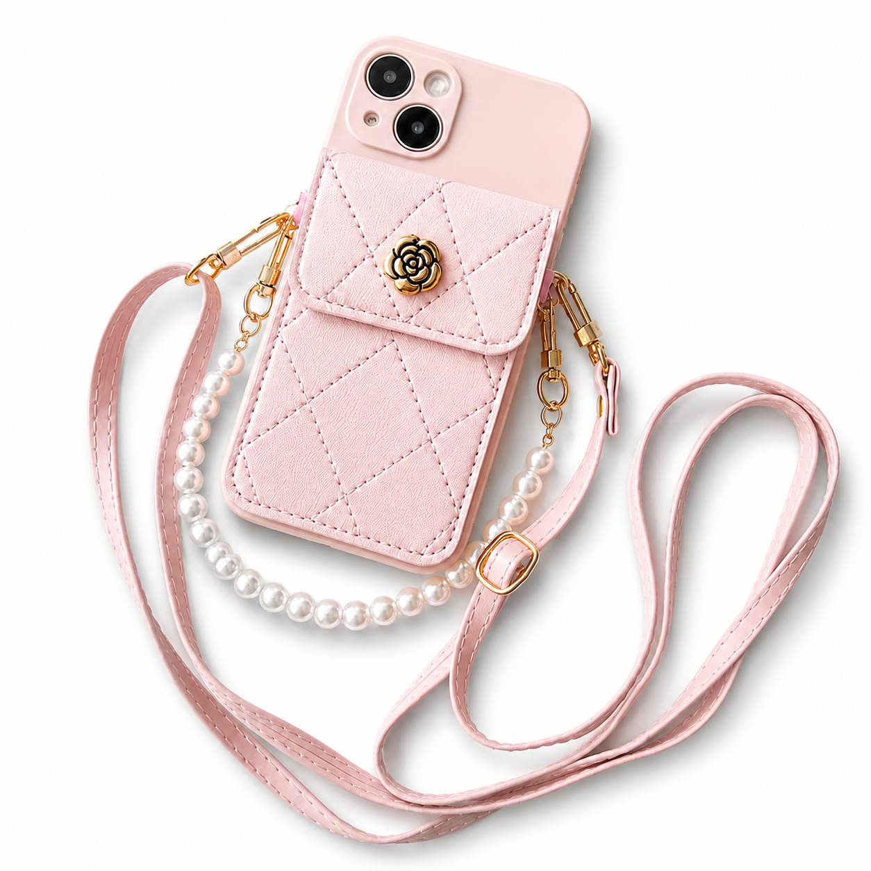 Premium iPhone Case Wallet MagSafe Compatible Crossbody Strap Protective Cover Card Holder Shockproof Pearl Strap Camera Protection Slim Luxury Design