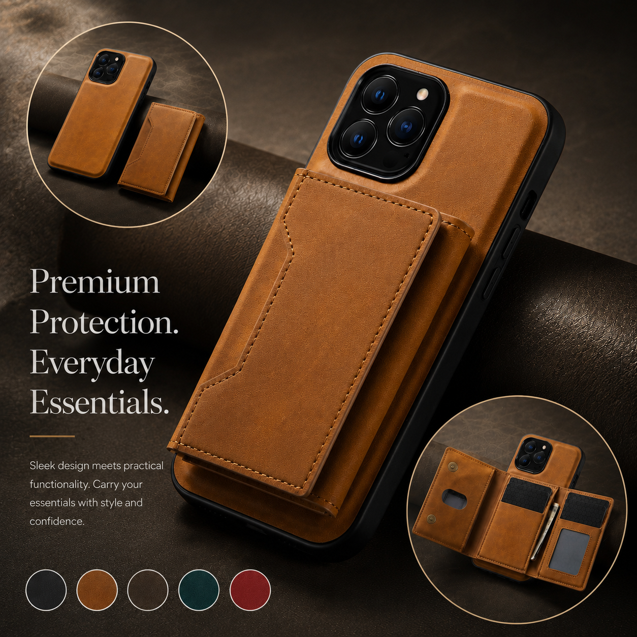 Premium iPhone Case Wallet MagSafe Compatible Detachable Leather Flip Cover Card Holder Shockproof Protective Stand RFID Style Full Coverage Design