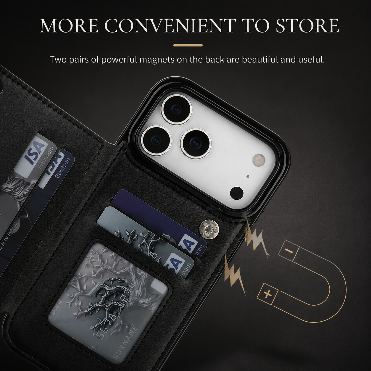 Premium iPhone Case Wallet Magnetic Flip Cover Card Holder Faux Leather Kickstand Shockproof Camera Lens Guard Full Coverage