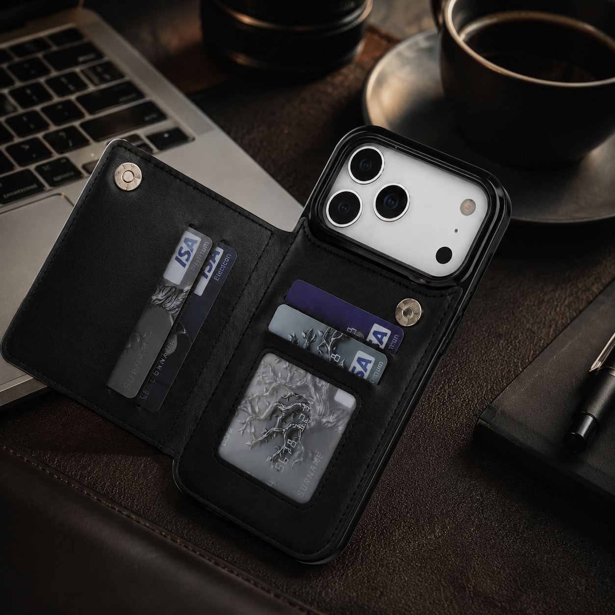 Premium iPhone Case Wallet Magnetic Flip Cover Card Holder Faux Leather Kickstand Shockproof Camera Lens Guard Full Coverage