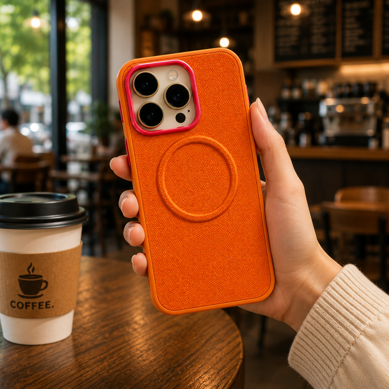 Premium Luxury iPhone Case MagSafe Compatible Leather Cover Diamond Texture Shockproof PC TPU Hybrid Individual Buttons Durable Protective Design