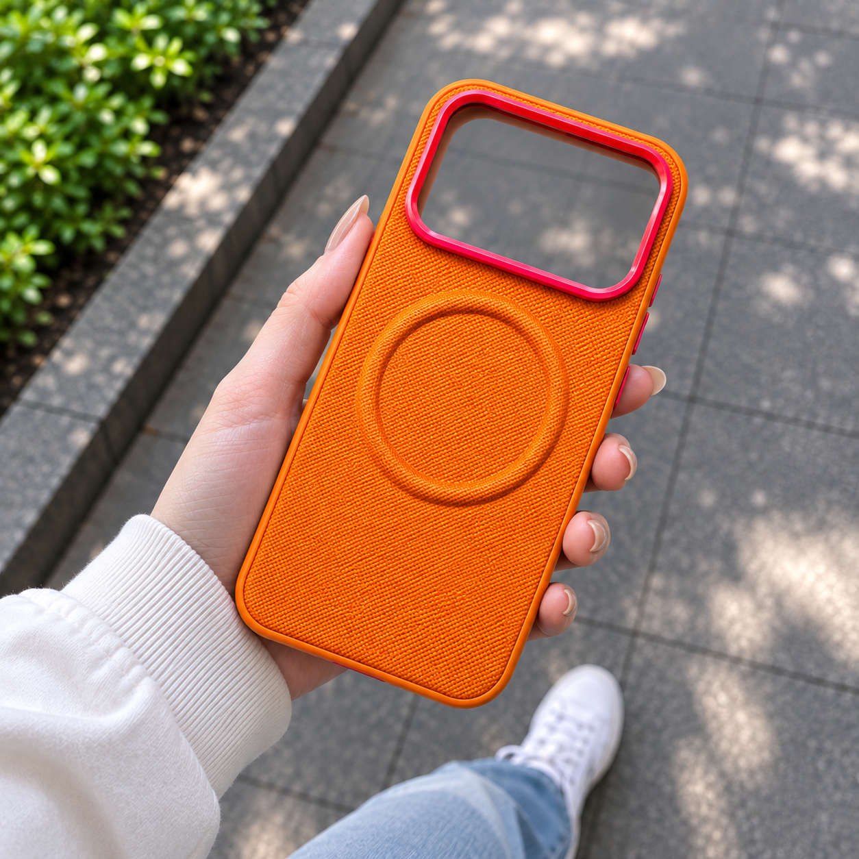 Premium Luxury iPhone Case MagSafe Compatible Leather Cover Diamond Texture Shockproof PC TPU Hybrid Individual Buttons Durable Protective Design