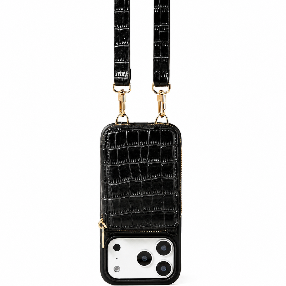 Premium iPhone Case Protective Wallet Cover Camera Lens Protection Crocodile Pattern Leather Crossbody Lanyard Card Holder Anti Fingerprint Slim Fit