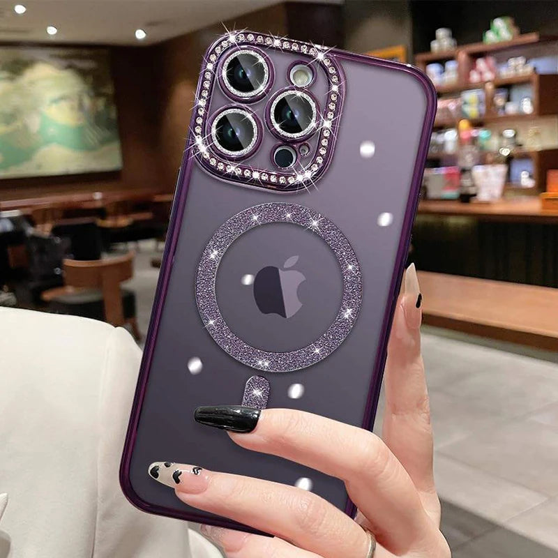 Luxury Bling Glitter - Shockproof Magnetic Wireless Charging Cover, Sparkling Jewelled Design for Women | Case for iPhone