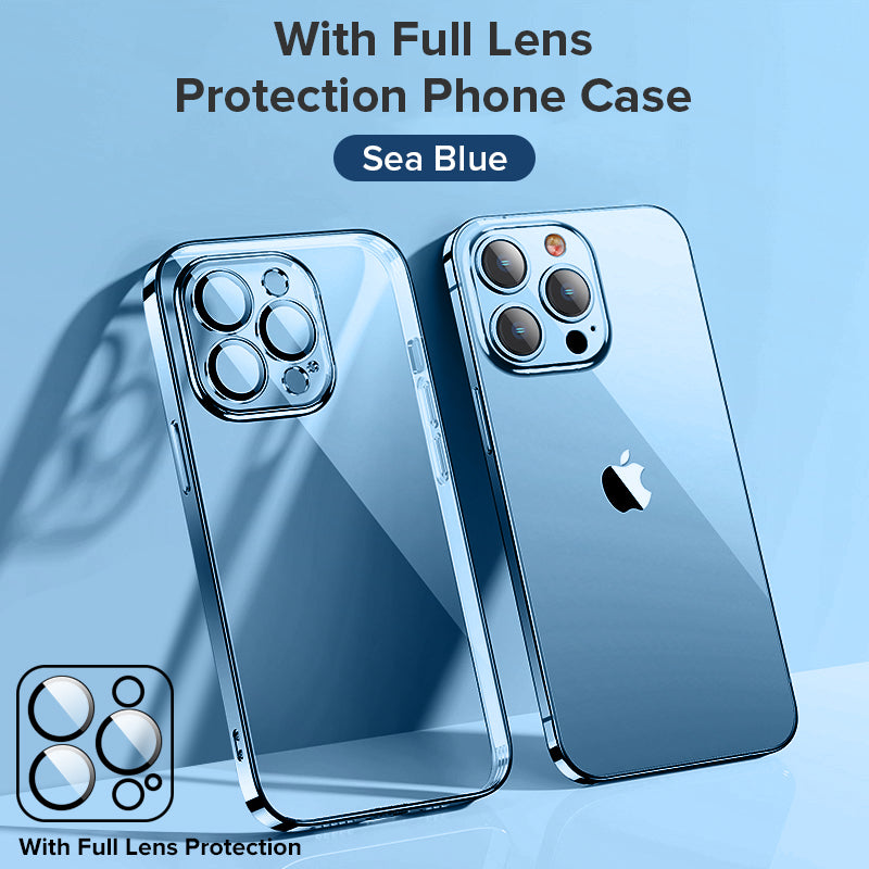 High-Quality Plating Transparent iPhone Case - Soft Silicone Shockproof Cover with Lens Protector Case for iPhone
