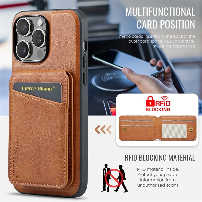 Luxury 2-in-1 Detachable Wallet iPhone Case – Magnetic Card Holder, MagSafe Compatible, Shockproof Protection, Premium Leather Cover for iPhone Models