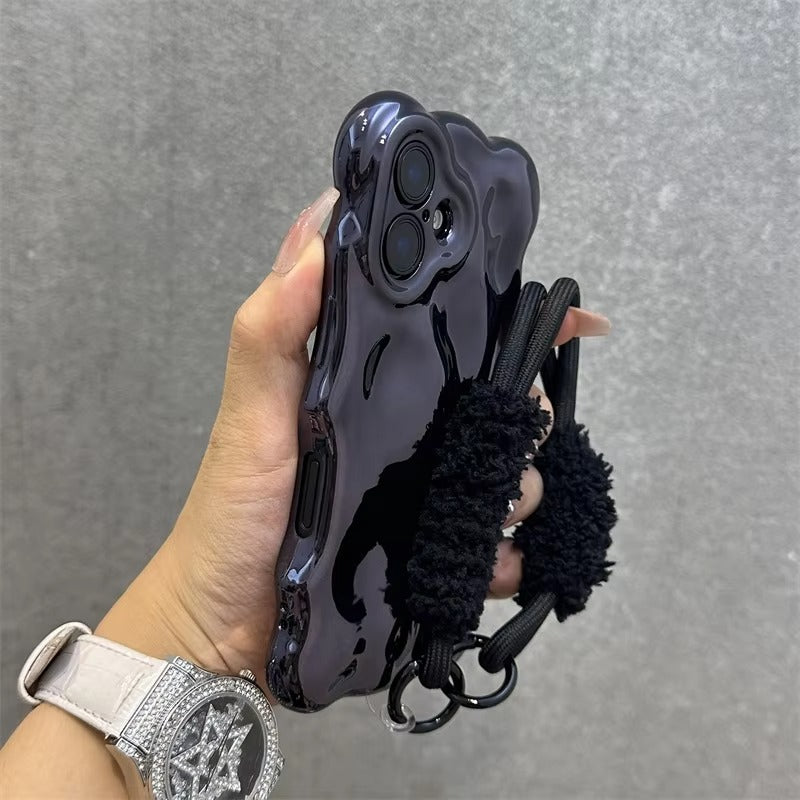 Luxury Apple iPhone Case, MagSafe Compatible, Camera Lens & Screen Protection, Ultra Thin, Shockproof, Magnetic Full All Around Cover – 3D Wave Edge Plating Case with Plush Wristband & Lanyard Strap