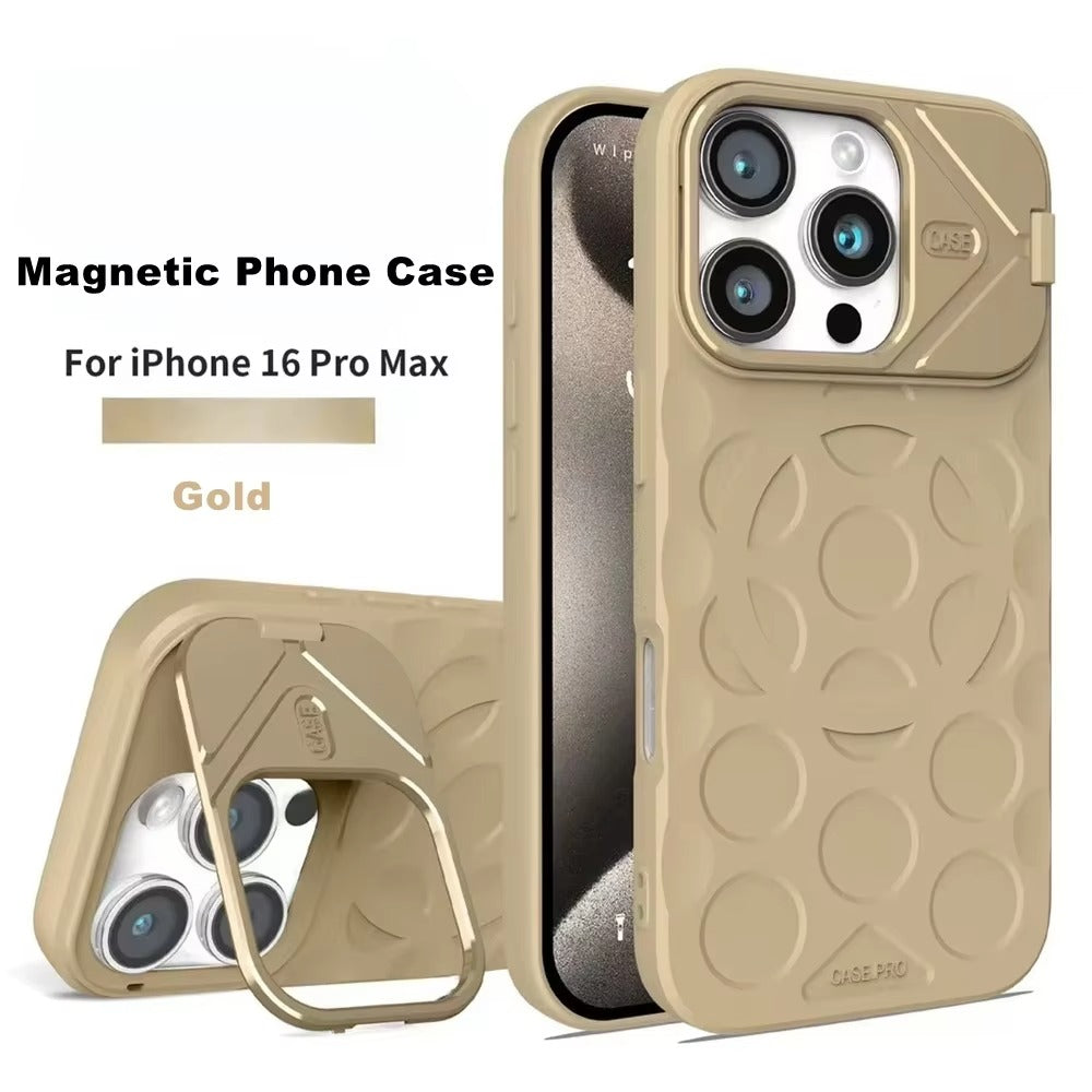 Premium Apple iPhone Case, MagSafe Compatible, Camera Lens & Screen Protection, Ultra Thin, Shockproof, Magnetic Full All Around Cover – Foldable Camera Stand Case with Wrist Strap & Magnetic Bracket