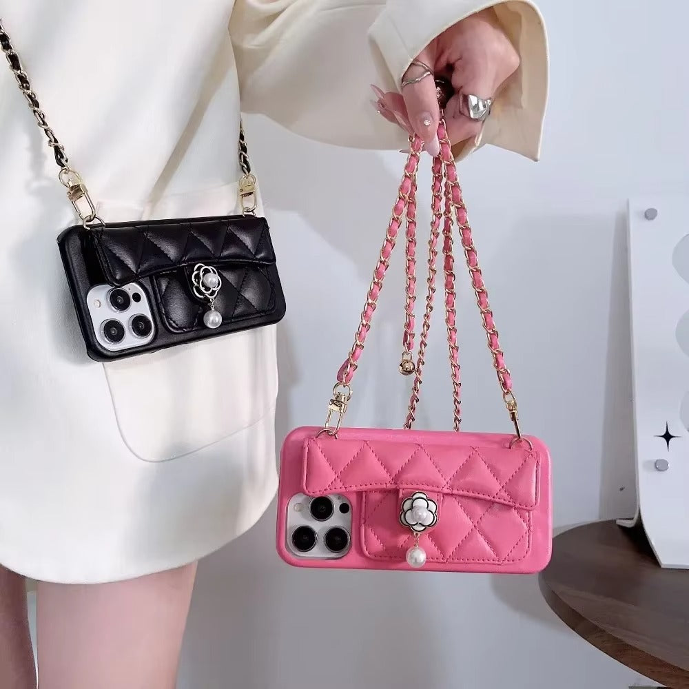 Premium Apple iPhone Case, MagSafe Compatible, Camera Lens & Screen Protection, Ultra Thin, Shockproof, Magnetic Full All Around Cover – Camellia Leather Wallet Case with Card Slot & Crossbody Lanyard