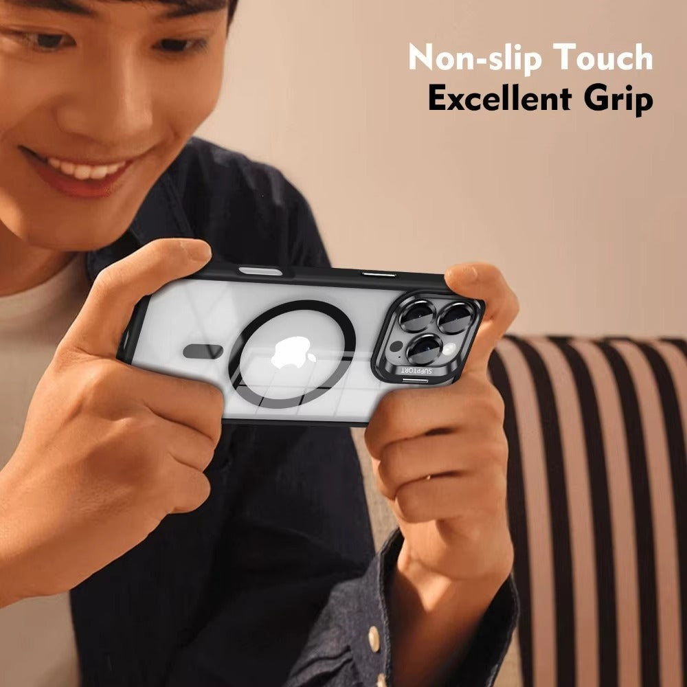 Premium Apple iPhone Case MagSafe Compatible, Camera Lens & Screen Protection, Cover with Transparent Stand & Lens Film