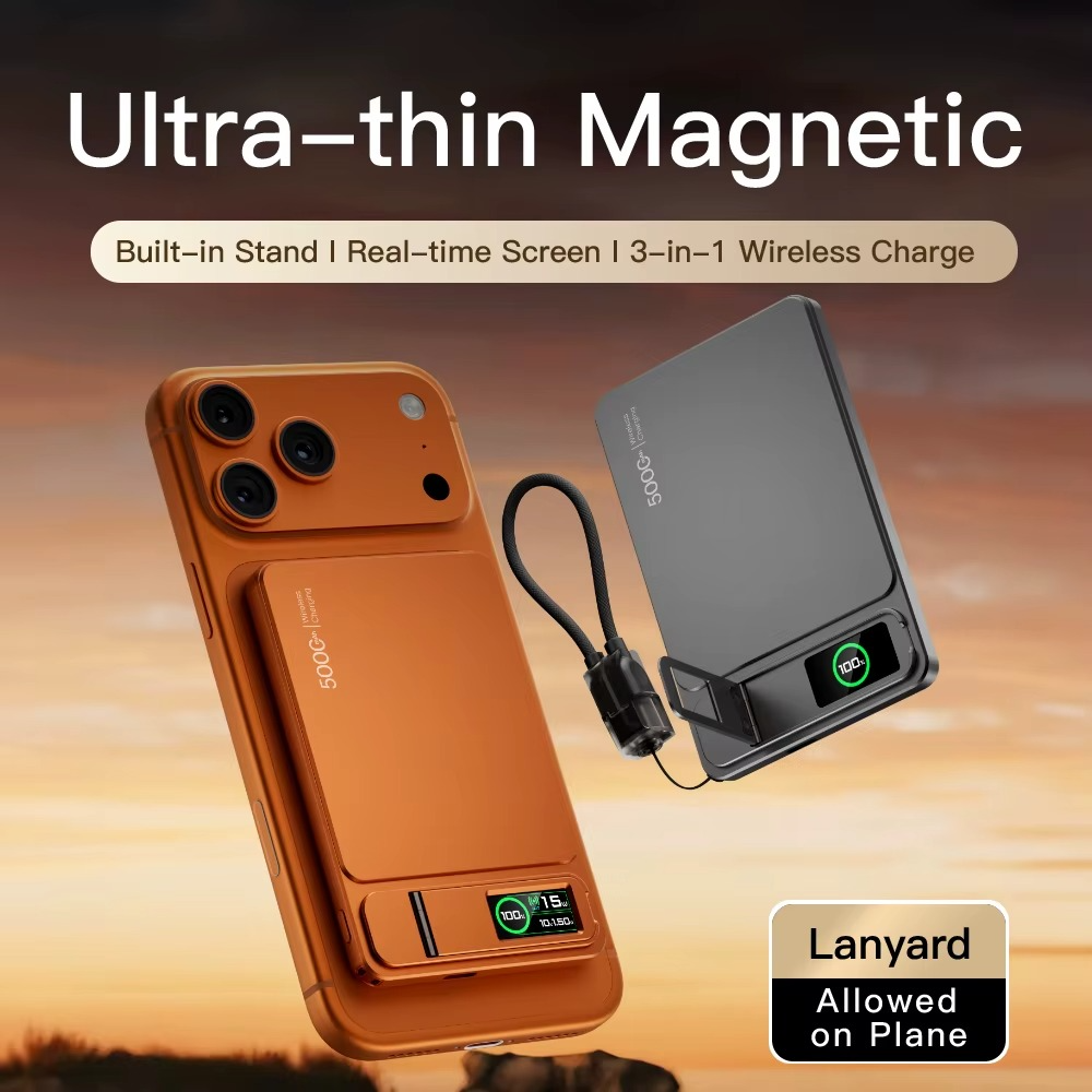 Premium Magnetic Wireless Power Bank 10000mAh – 20W Fast Charging Portable Battery with MagSafe Compatible Magnetic Charging, Digital Display and Phone Stand