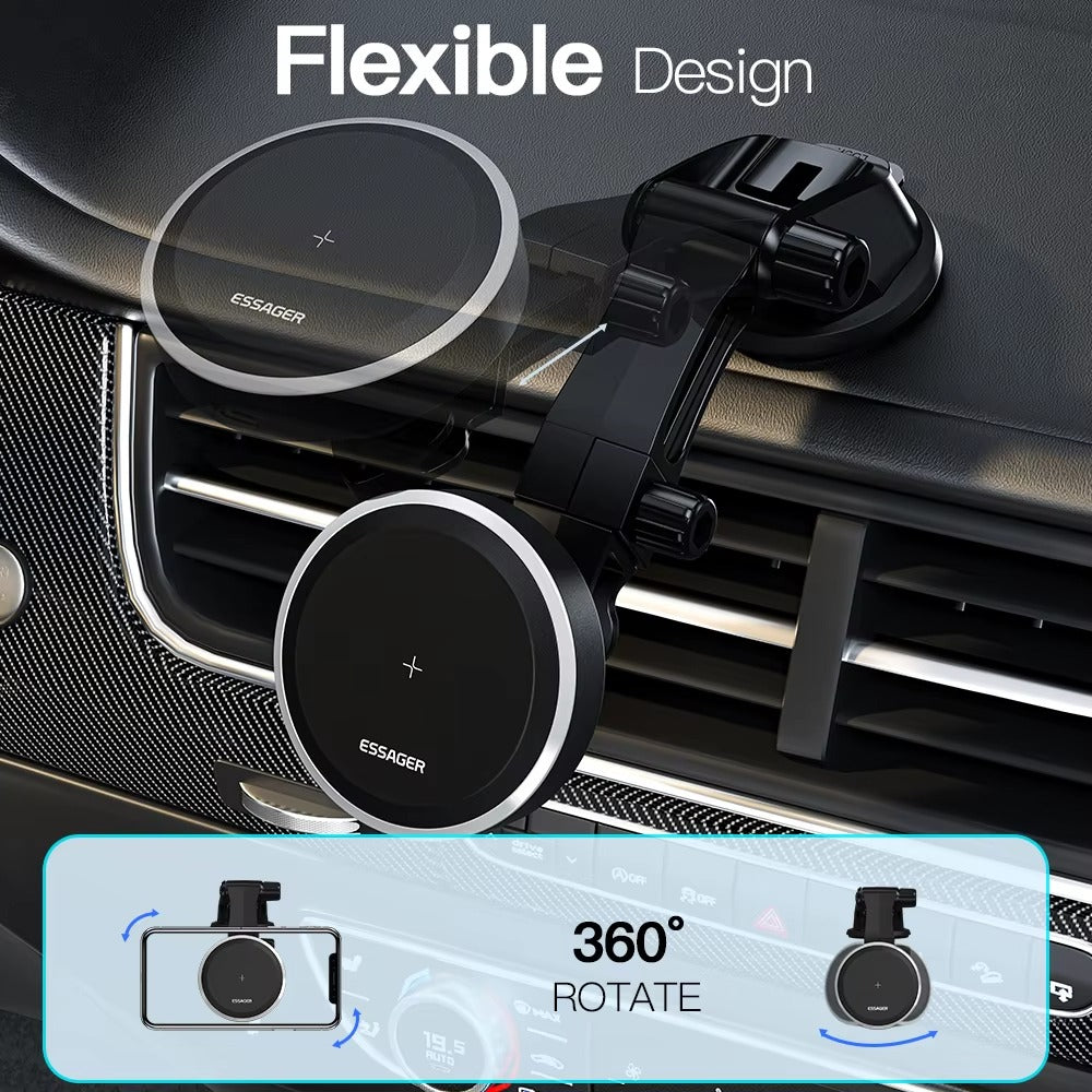 Premium, RGB, Magnetic Car Phone Holder, with 15W Qi Wireless Charging, Dashboard or Vent Mount, Fast Charger Stand for iPhone