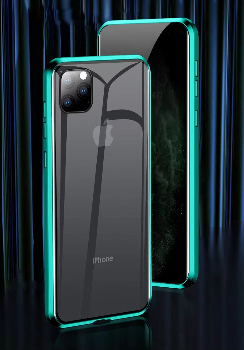 Premium Apple iPhone Case, MagSafe Compatible, Camera Lens & Screen Protection, Ultra Thin, Shockproof, Magnetic Full All Around Cover – Anti-Peeping Tempered Glass Case with Magnetic Metal Bumper & Privacy Protection