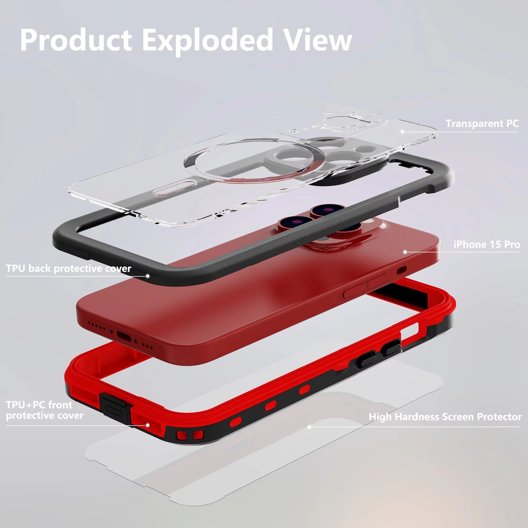 High Quality Apple iPhone Case MagSafe Compatible, Camera Lens & Screen Protection, Ultra Thin Shockproof Magnetic Full All Around Protection Cover with IP68 Transparent Rope Design