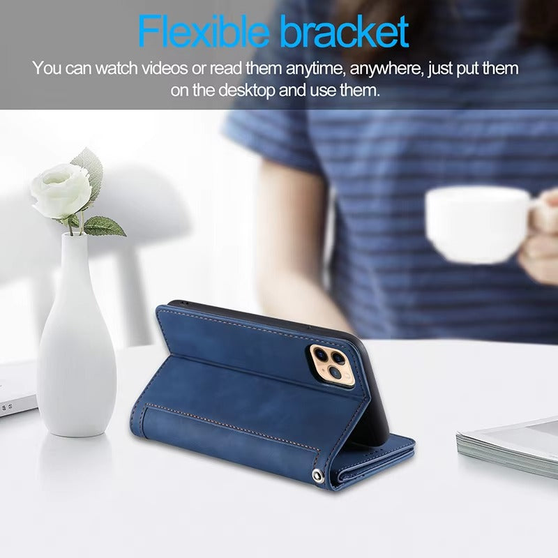 Luxury Leather Apple iPhone Case,Ultra Thin Magnetic Shockproof Full Protection Cover with Flip Wallet Design