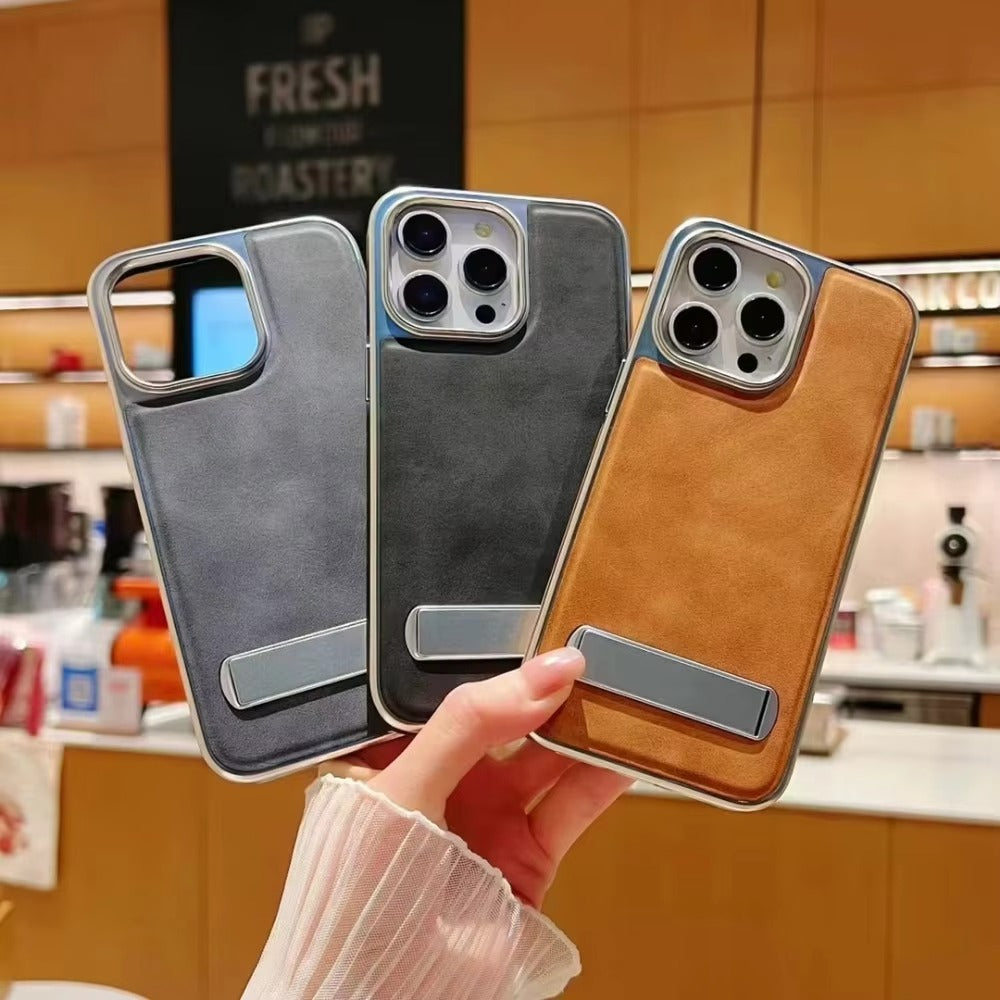 High-End Apple iPhone Case, MagSafe Compatible, Camera Lens & Screen Protection, Ultra Thin, Shockproof, Magnetic Full All Around Cover – Business Plating Leather Case with Kickstand, Wrist Strap & Hand Chain