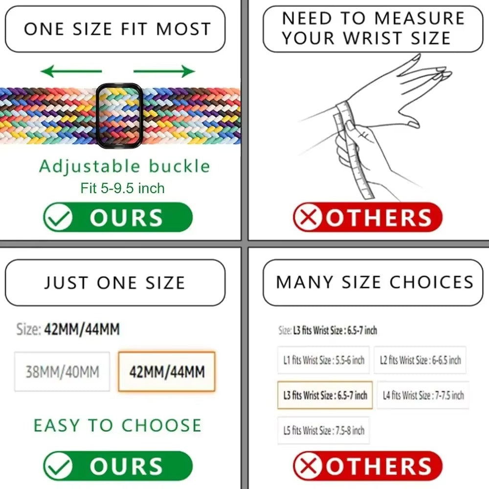 Premium Nylon Braided Solo Loop for Apple Watch – Adjustable Elastic Strap, Breathable Band for 40mm to 46mm Apple