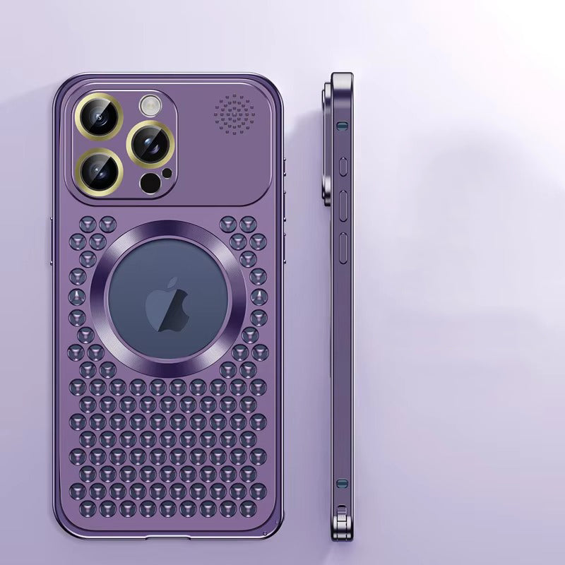 High Quality Apple iPhone Case, MagSafe Compatible, Camera Lens & Screen Protection, Ultra Thin, Shockproof, Magnetic Full All Around Cover – Metal Heat Dissipation Case with Magnetic Aluminum Back for Enhanced Cooling