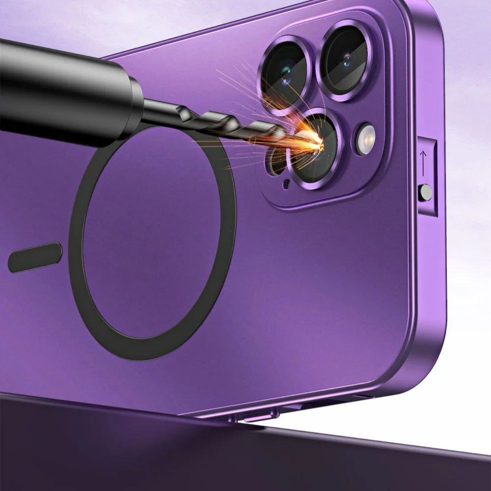 Premium iPhone Case MagSafe Compatible Magnetic Shockproof Cover with Camera Lens Protection Ultra Thin Full Protection Aluminum Metal Frame PC Back