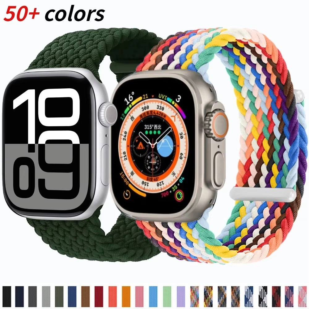 Premium Nylon Braided Solo Loop for Apple Watch – Adjustable Elastic Strap, Breathable Band for 40mm to 46mm Apple