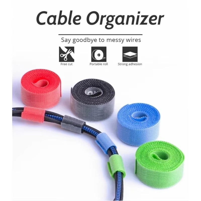 Premium, 1/5M Cable Organizer Tape – Wire Management Winder, Reusable Ties, Protector for iPhone, Headphones, Mouse, Charging
