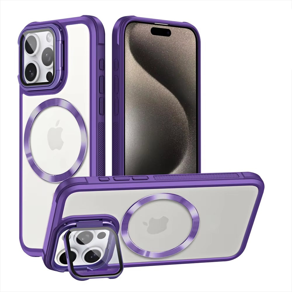 Premium Apple iPhone Case MagSafe Compatible, Camera Lens & Screen Protection, Cover with Hard Shell & Stand Bracket