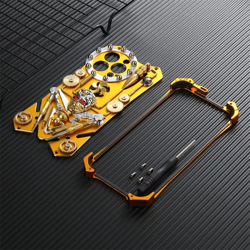 Luxury Armor Apple iPhone Case, MagSafe Compatible, Magnetic Cover with Metal Kickstand, Back and Skull Compass Design