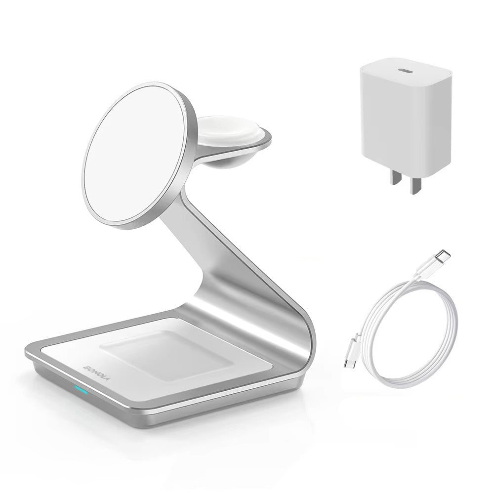 Premium 3 in 1 Magnetic Wireless Charging Stand – 15W Fast Charger Dock with Aluminum Alloy Metal Design for iPhone, Apple Watch and AirPods