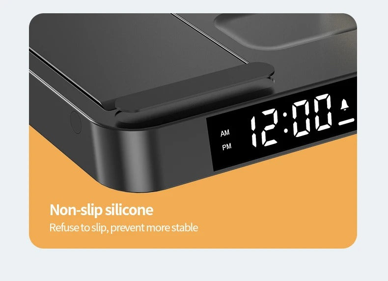 Premium 3 in 1 Wireless Charging Station – 30W Fast Charger Stand with Alarm Clock, Removable RGB Night Light for Phones, Apple Watch, Samsung Watch & AirPods