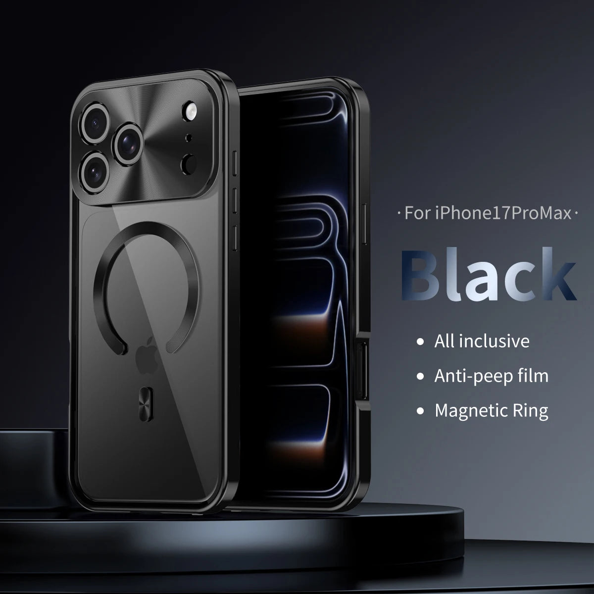 Premium Aluminum Frame iPhone Case – MagSafe Compatible Magnetic Cover with Built-in Privacy Screen Protector, Raised Camera Lens Guard and Clear Back