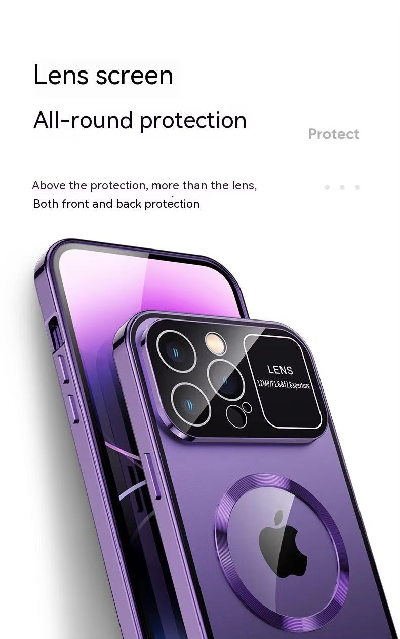 High Quality Apple iPhone Case MagSafe Compatible, Camera Lens & Screen Protection, Cover with Double Glass Window Design