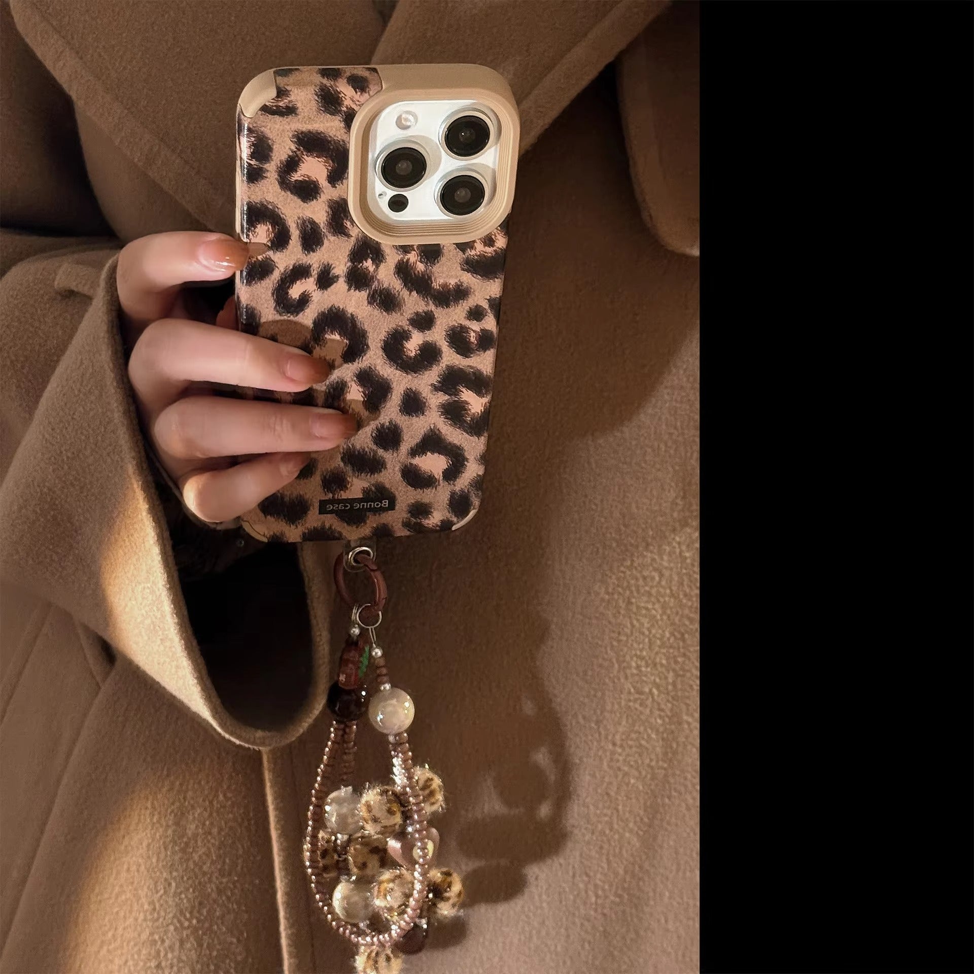 Luxury Apple iPhone Case, MagSafe Compatible, Camera Lens & Screen Protection, Ultra Thin, Shockproof, Magnetic Full All Around Cover – Leopard Print Cortex Case with Lanyard Bracelet & Soft Back Cover