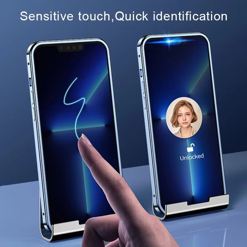 High Quality Apple iPhone Case MagSafe Compatible, Camera Lens & Screen Protection Cover with Double Glass Metal Buckle