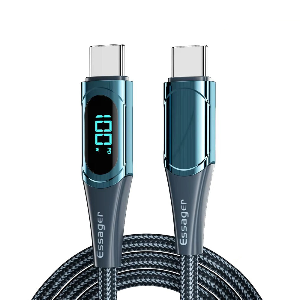 High Power 100W USB-C to USB-C Cable – Fast Charging 5A PD Charger Cord with LED Display, 480Mbps Data Transfer, 1m/2m Nylon Braided Wire for Laptop & Phone