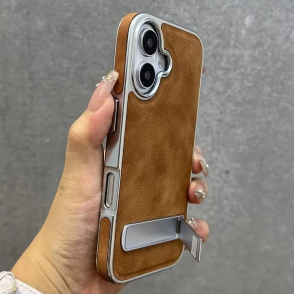 High-End Apple iPhone Case, MagSafe Compatible, Camera Lens & Screen Protection, Ultra Thin, Shockproof, Magnetic Full All Around Cover – Business Plating Leather Case with Kickstand, Wrist Strap & Hand Chain