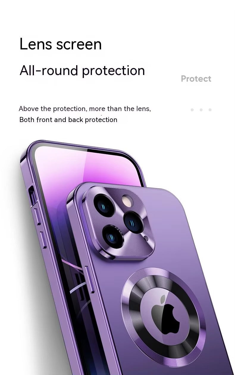 High Quality Apple iPhone Case Ultra Thin Shockproof Magnetic Full All Around Protection Cover with Frosted Glass Metal Lens