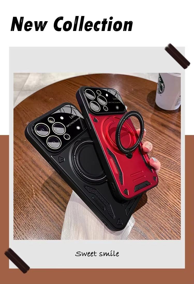 Luxury Apple iPhone Case, MagSafe Compatible, Camera Lens & Screen Protection, Ultra Thin, Shockproof, Magnetic Full All Around Cover – Stand Holder Case with Lens Guard, Wristband & Lanyard Strap