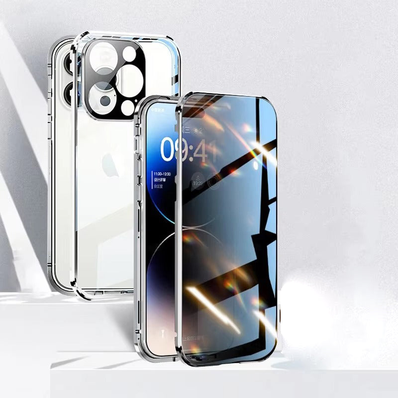 Premium Apple iPhone Case, MagSafe Compatible, Camera Lens & Screen Protection, Ultra Thin, Shockproof, Magnetic Full All Around Cover – Anti-Spy Tempered Glass Magnetic Case with Privacy Screen & Lens Protection
