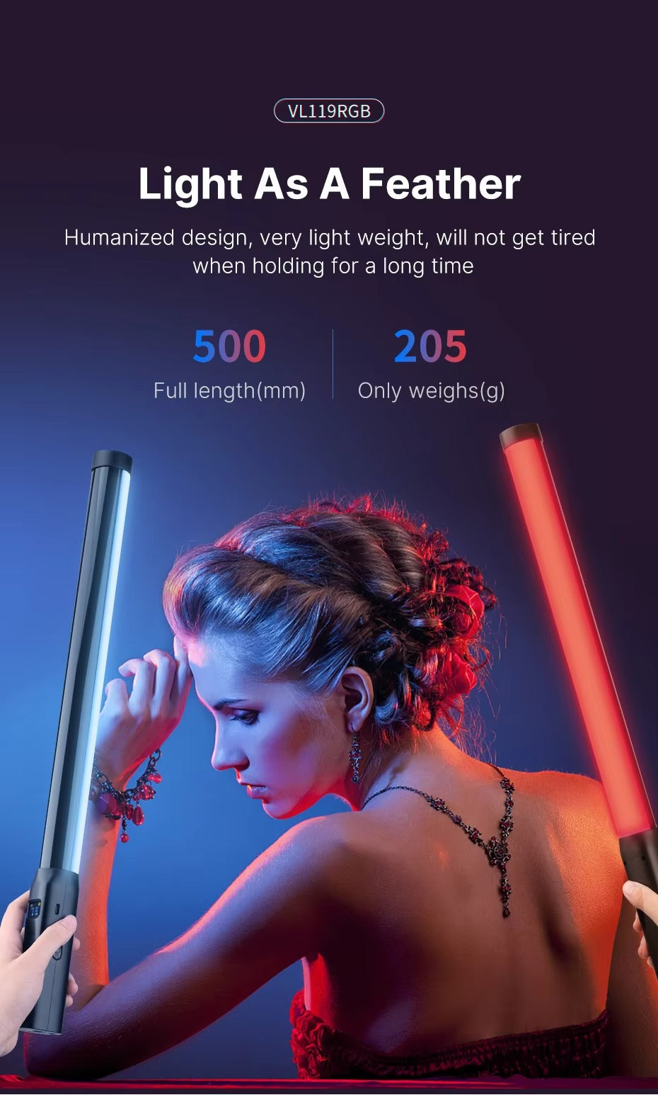High Quality, Handheld RGB Light Wand – 19.7" LED Stick with Adjustable 2500K–9000K Color, CRI 95+, Apple iPhone and Cameras