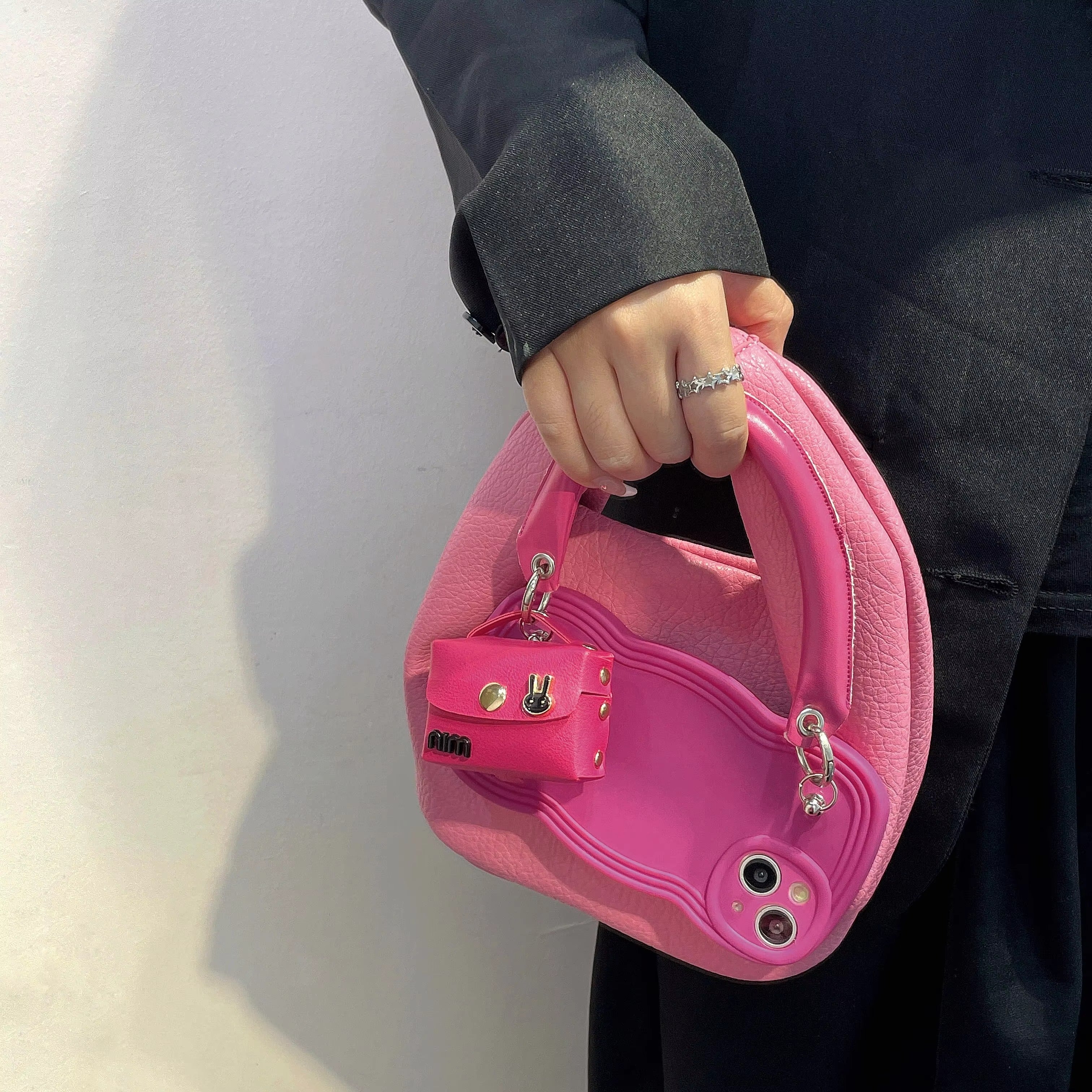 High Quality Apple iPhone Case, MagSafe Compatible, Camera Lens & Screen Protection, Ultra Thin, Shockproof, Magnetic Full All Around Cover – Rabbit-Inspired Portable Case with Headphone Pouch in Orange & Rose Red