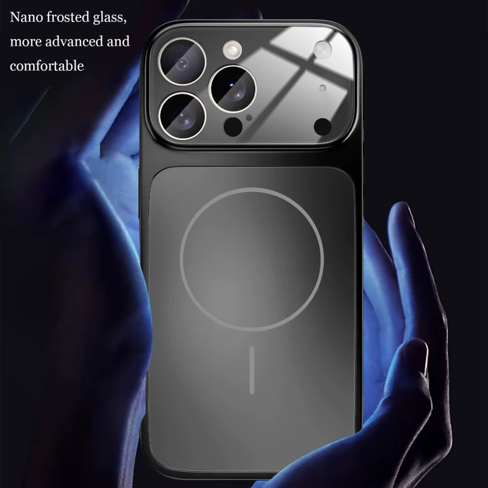 Premium Nano Matte Glass iPhone Case – MagSafe Compatible Magnetic Protective Cover with Shockproof Armor Frame and Camera Lens Protector