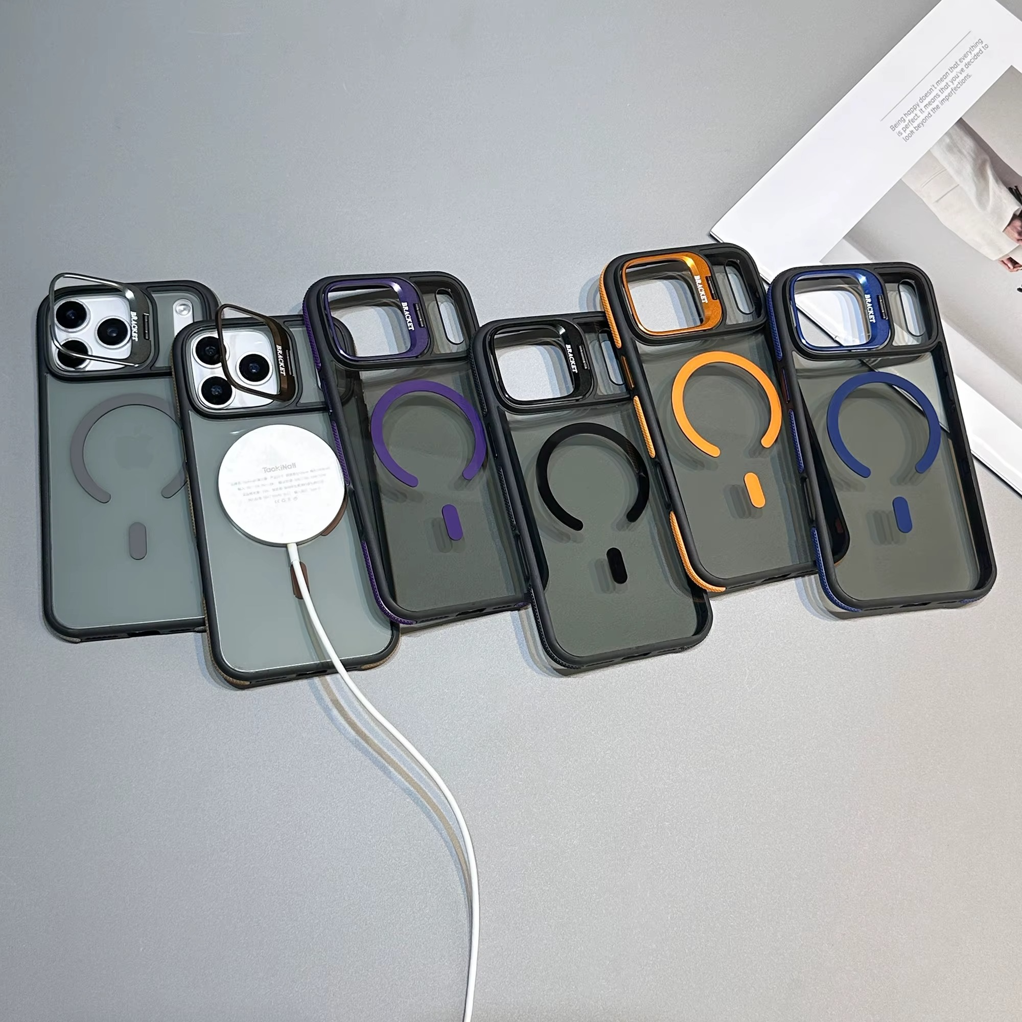 Luxury Matte Transparent iPhone Case – MagSafe Compatible Magnetic Cover with Built-in Kickstand, Shockproof Protection and Camera Lens Guard