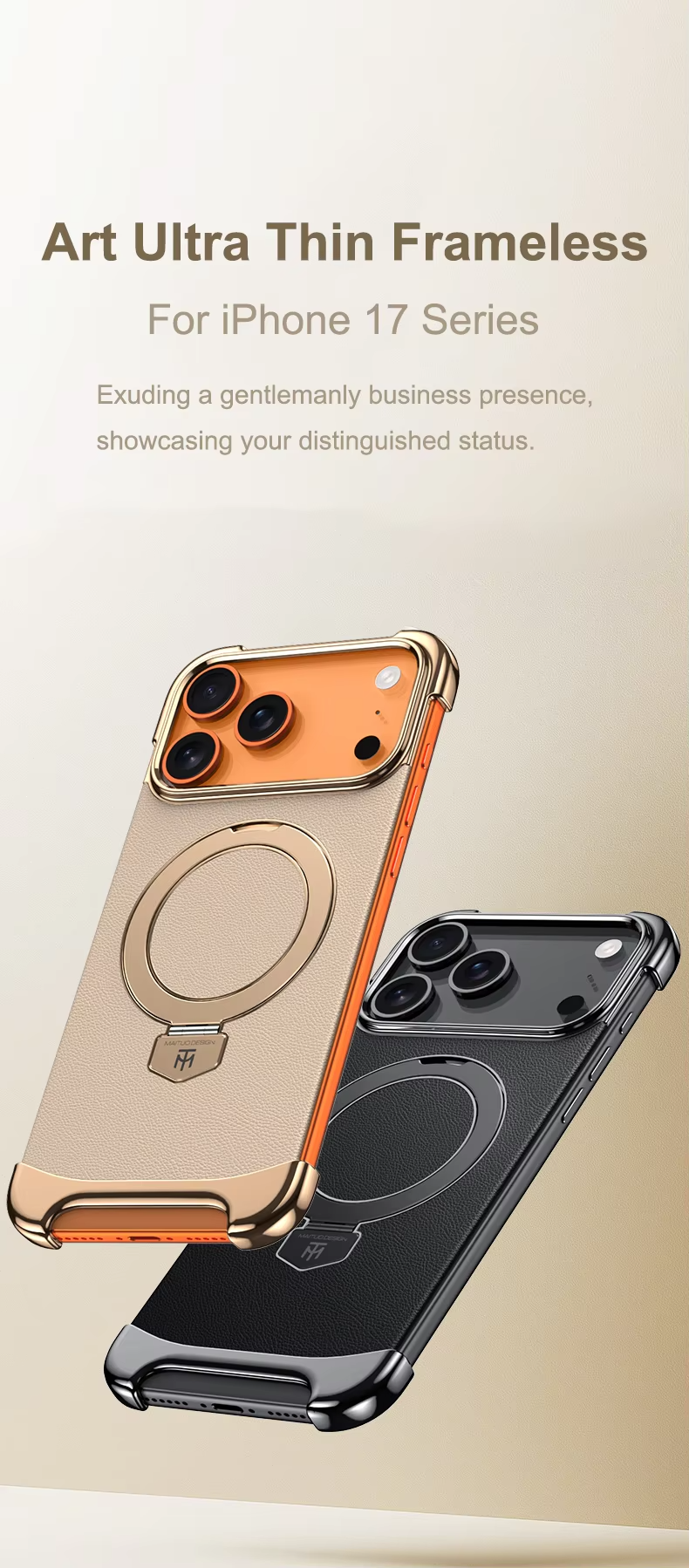 Luxury Leather Frameless iPhone Case – Ultra Thin Magnetic Cover with Metal Bracket Stand, Shockproof Bumper Protection and Camera Lens Guard