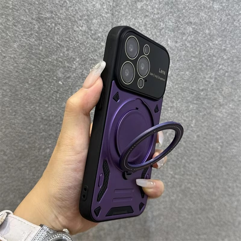 Luxury Apple iPhone Case, MagSafe Compatible, Camera Lens & Screen Protection, Ultra Thin, Shockproof, Magnetic Full All Around Cover – Stand Holder Case with Lens Guard, Wristband & Lanyard Strap