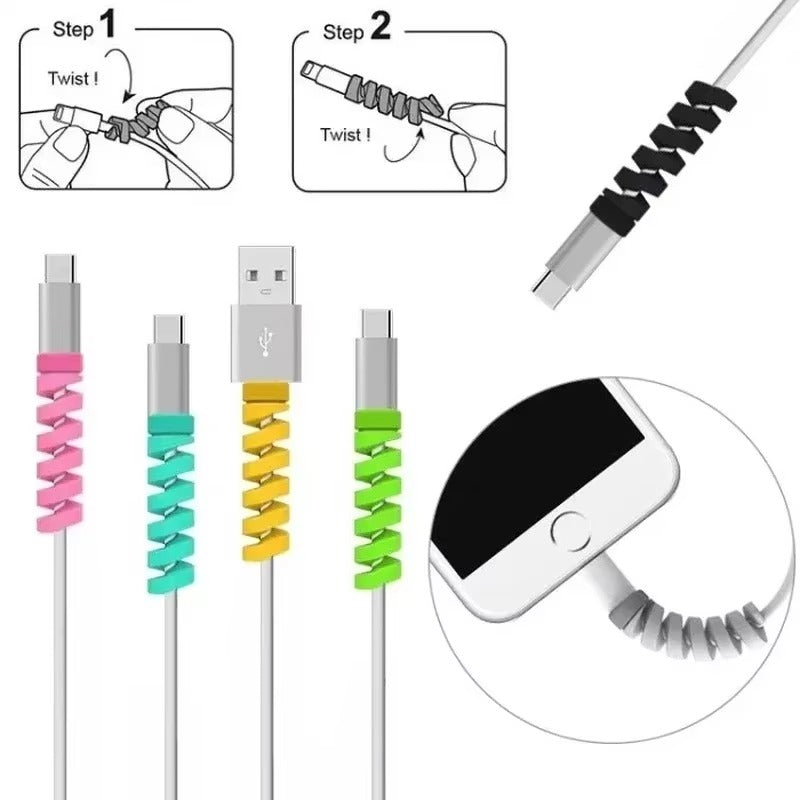High Quality Cable Protector, 1/12pcs Universal Silicone Spiral Winder – Wire Organizer Cover for iPhone, USB Charger, Data