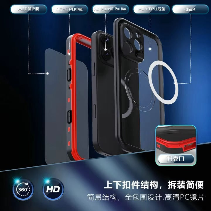 Luxury Apple iPhone Case MagSafe Compatible, Camera Lens & Screen Protection, Ultra Thin Shockproof Magnetic Full All Around Protection Cover with IP68 Waterproof 360 Seal Design