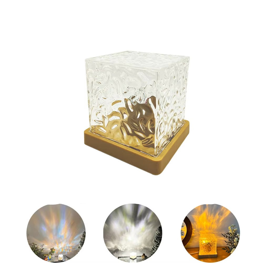 Luxury Rotating Water Wave Projector Light, 16-Color LED Crystal Flame Lamp, Dynamic Night Light for Bedroom, Living Room,